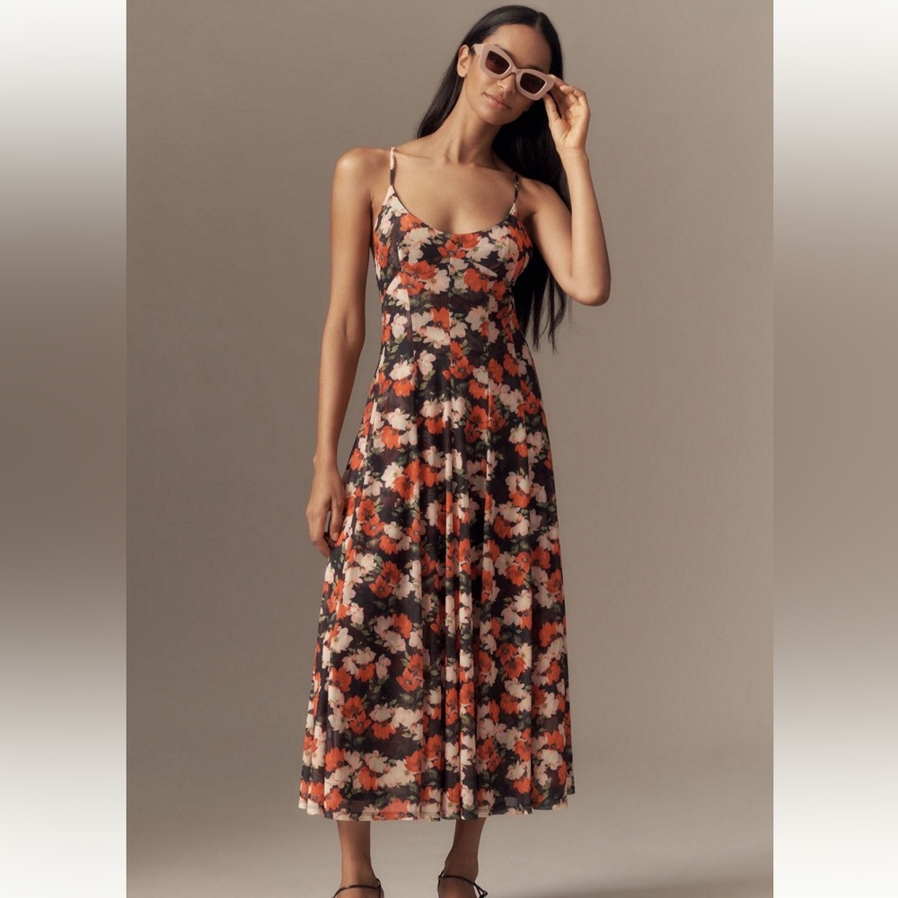 Anthropologie Scoop-Neck Mesh A-Line Midi Dress NWOT